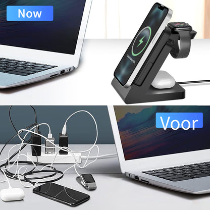 3-in-1 Draadloze Oplader met Verwijderbare Powerbank