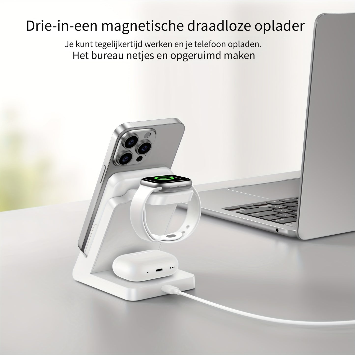 3-in-1 Draadloze Oplader met Verwijderbare Powerbank